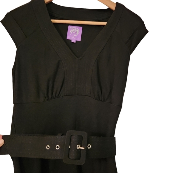 COCO & tashi belted cap sleeve v-neck midi dress flared corpcore office siren - Picture 2 of 12